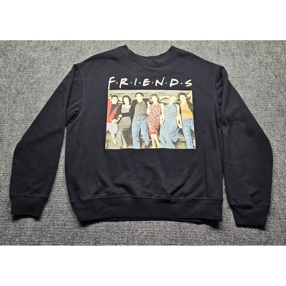 Friends TV Show Graphic Sweatshirt Black Crewneck Pullover Cast Photo Large